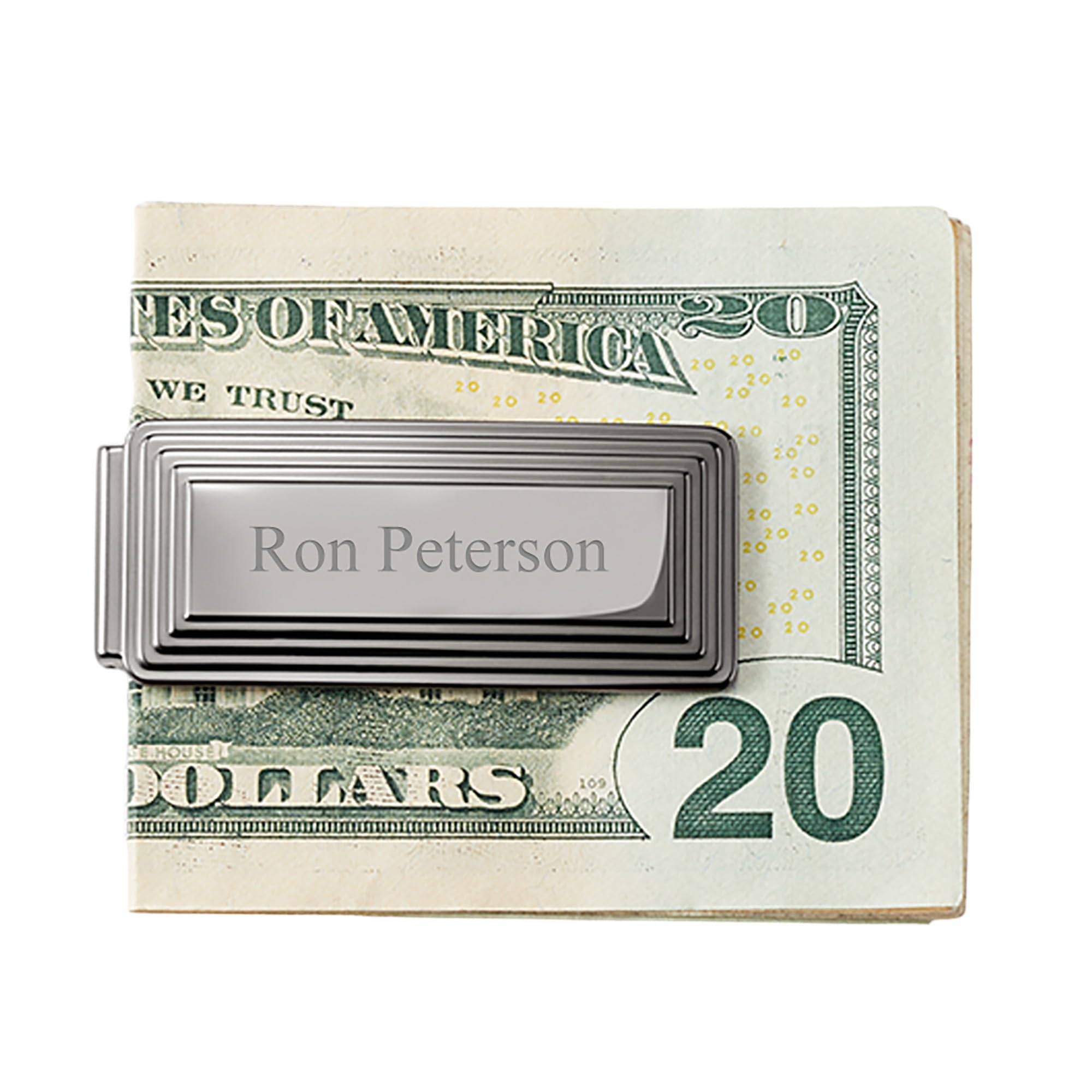 THINGS REMEMBERED Engraved Gunmetal Stepped Edge Money Clip (Free Customization)