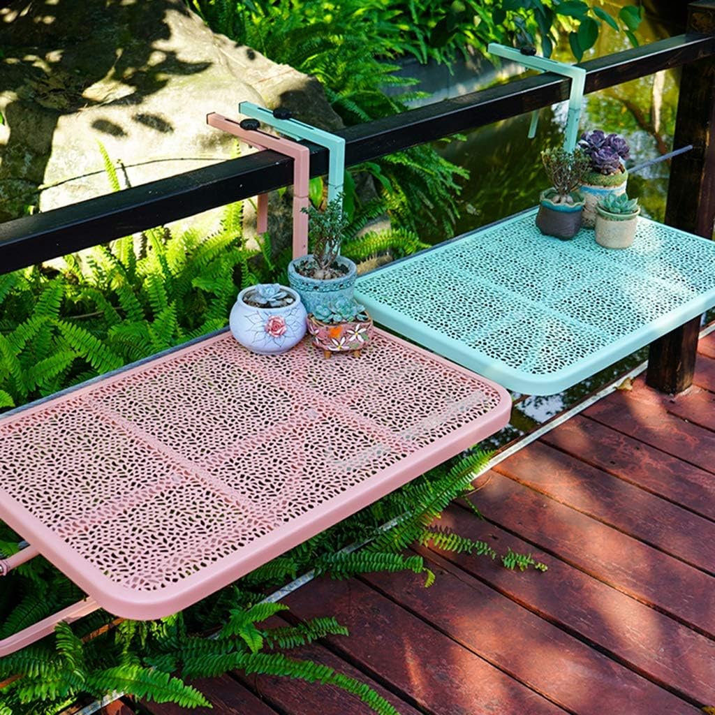 Outdoor Folding Table Leisure Balcony Railing Guardrail Hanging Table Metal Wrought Iron Hanging Table Foldable Patio Railing Dining Table Garden Patio Furniture