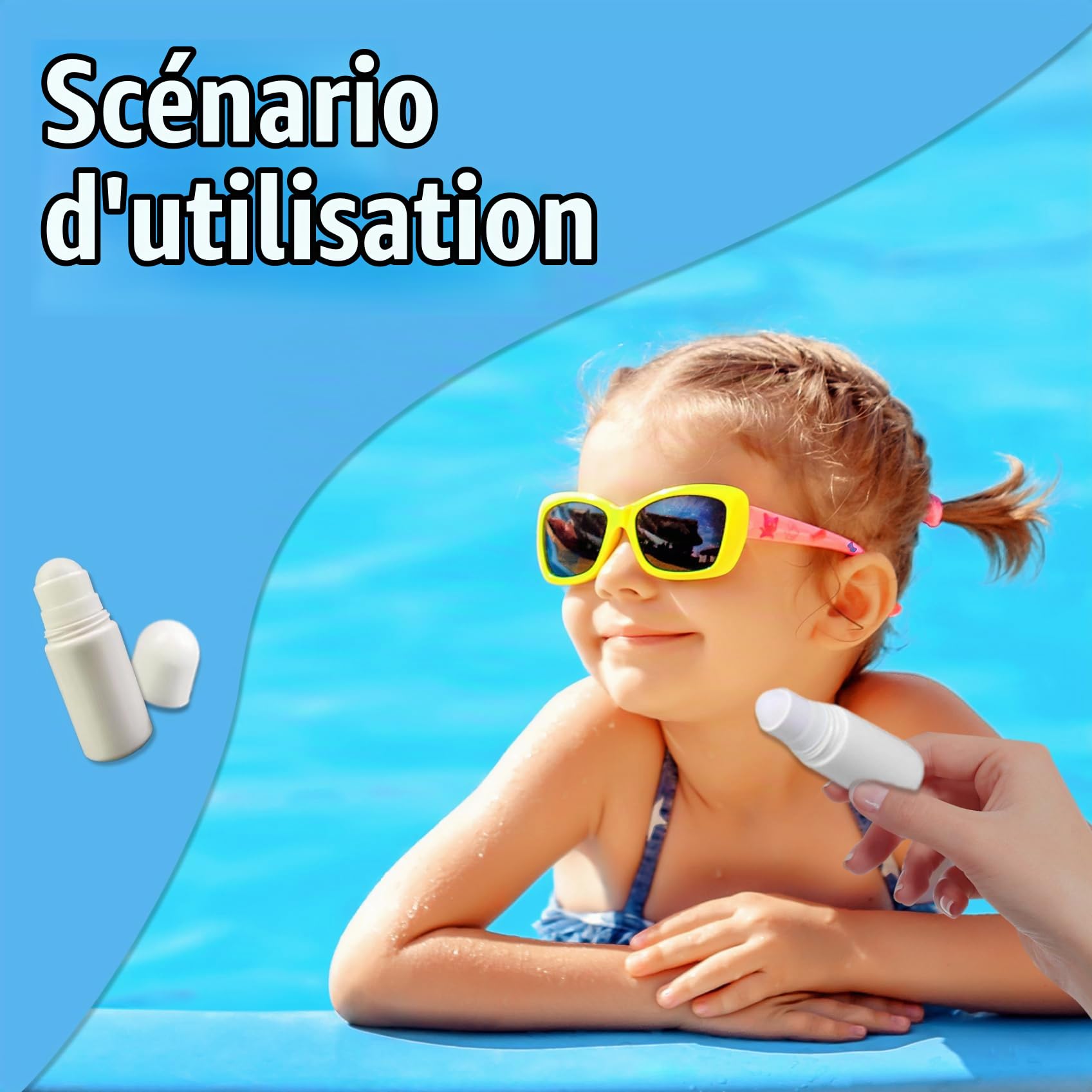 Applicateur de crème Solaires, applicateur à rouleaux de crème Solaires, rouleau de 2 pcs sur des bouteilles, 50 ml de bouteille de rouleau rechargeable vide, récipient déodorant de bricolage