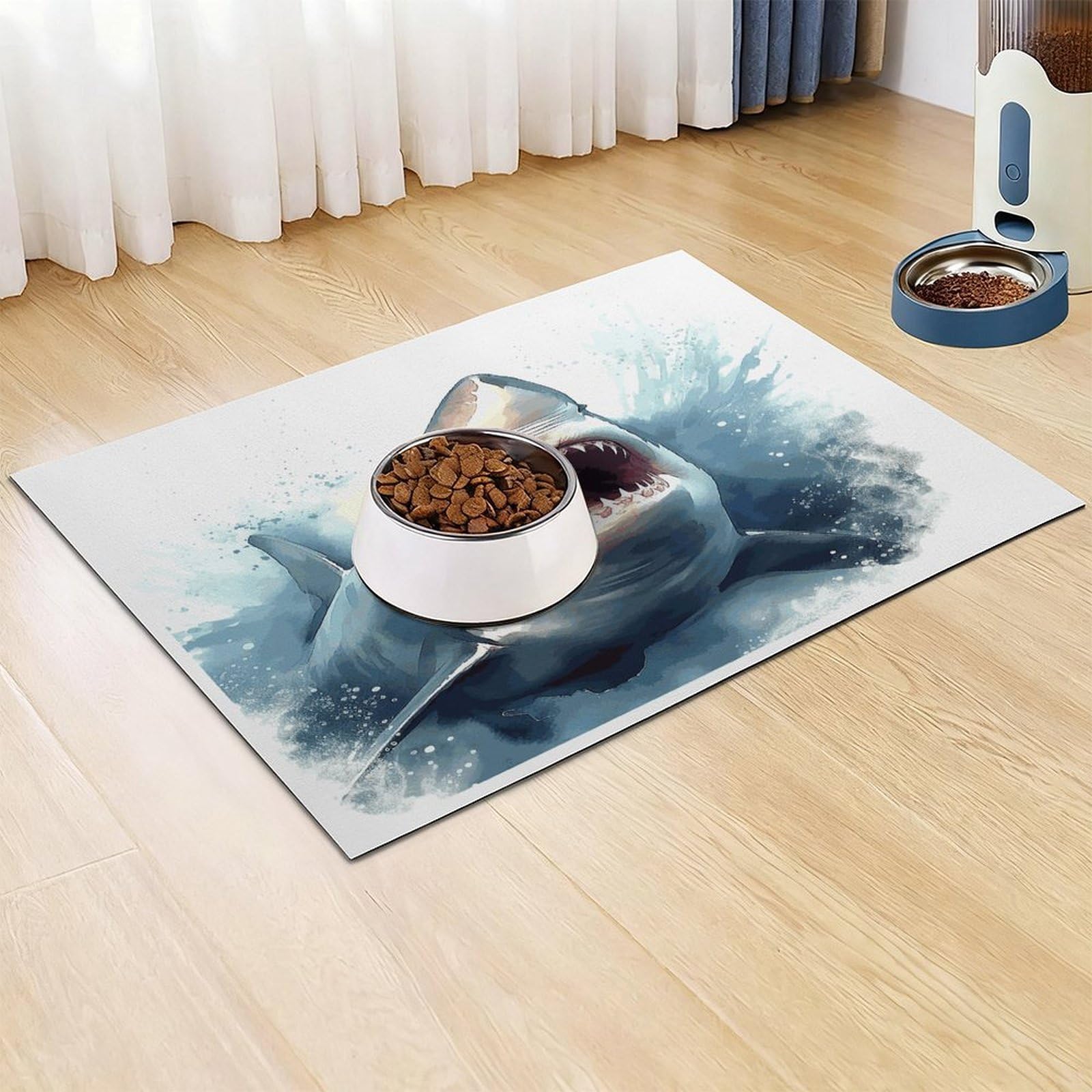 Tapis de nourriture pour chat requin dans la mer – Tapis d'alimentation antidérapant pour chien facile à nettoyer pour la nourriture et l'eau, tapis de gamelle pour chien et chat, 61 x 81,3 cm
