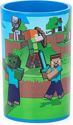 Minecraft - Vaso de baño de resina azul, soporte para cepillos de dientes y lápices con Creeper & Enderman, accesorio de baño para niños