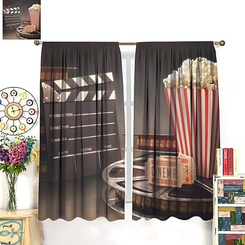 Miniatura 97 de Cortinas opacas para cine en casa, diseño retro moderno, tiras de película de palomitas de maíz para cámara de película, bolsillo para barra,