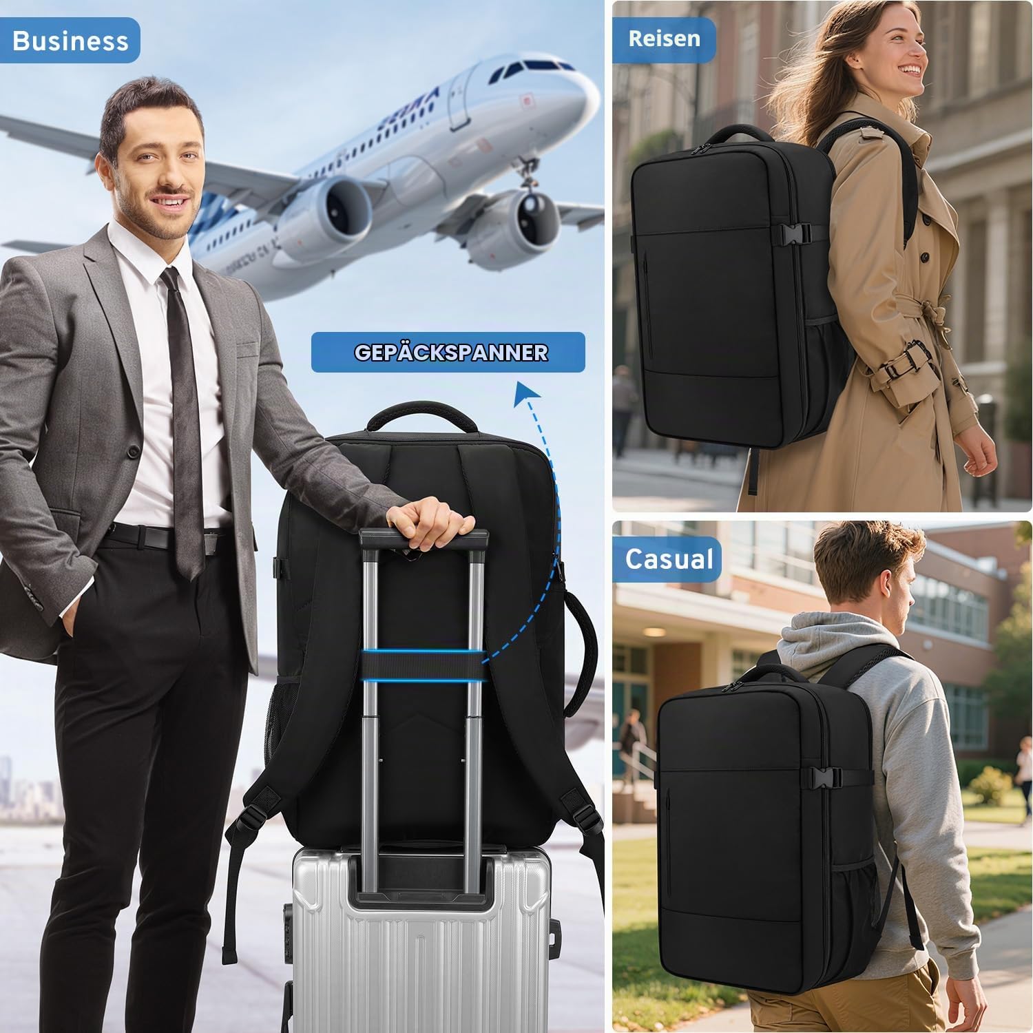 ZOMFELT Reiserucksack für Damen und Herren, 45 l Handgepäck-Rucksack, 56 x 36 x 23 cm, von Fluggesellschaften zugelassen, TSA, 15,6-Zoll-Laptop-Rucksack, persönliches Gepäckstück, Reisetasche