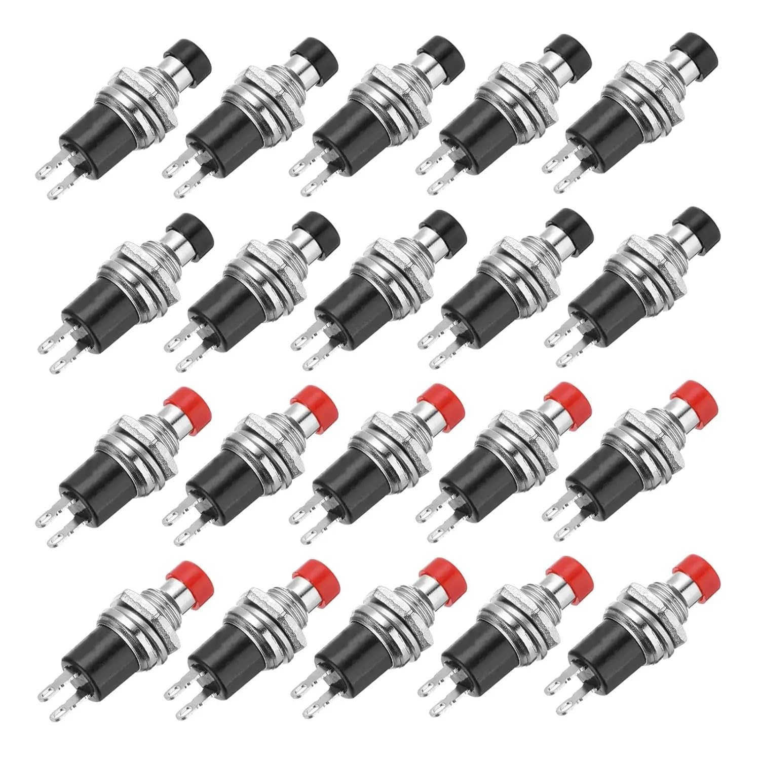 AARTERZZA 20 1A 250V AC 7mm Momentary Push Button Switch PBS-110 NO Black/Red Switch Button with Soldering Foot for Electronic Device