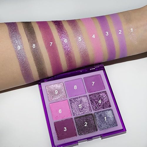 Miniatura 7 de evpct Paleta de sombra de ojos con purpurina de 9 colores, violeta púrpura, violeta lavanda, rosa púrpura, purpurina metálica brillante, sombra de