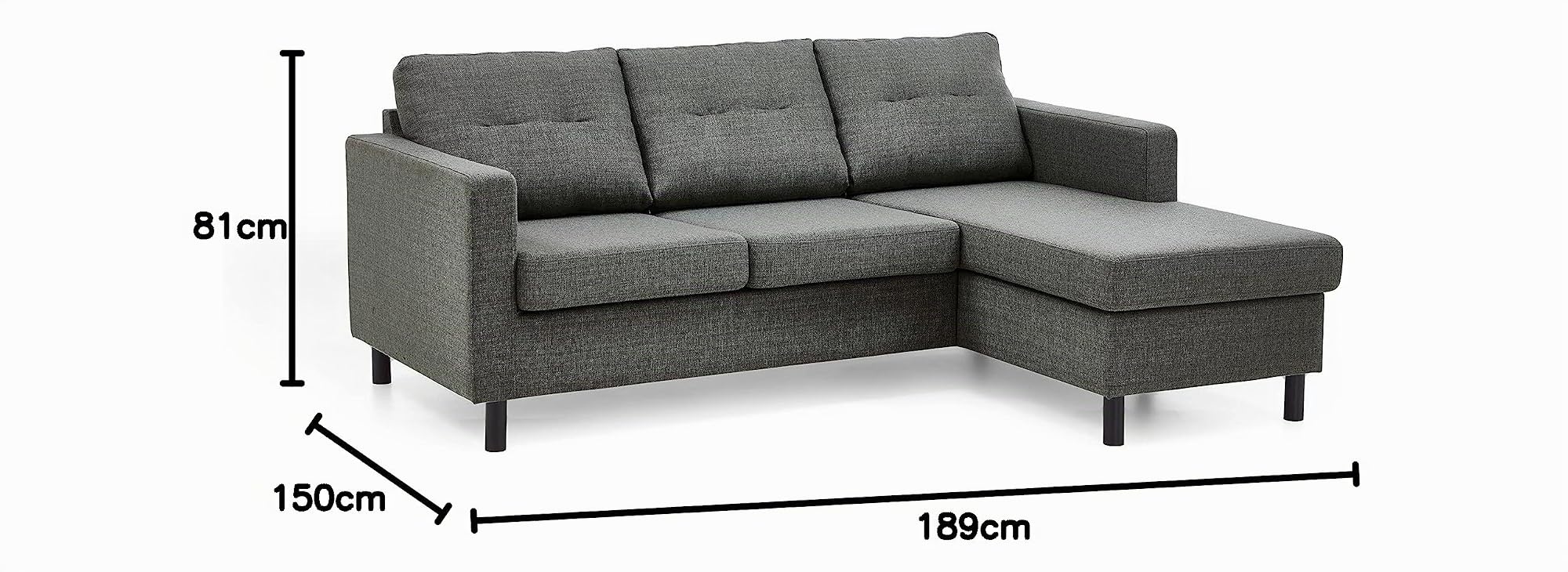 Atlantic Home Collection Tea Canapé d'angle Réversible, Anthracite, 189 x 150 x 81 cm