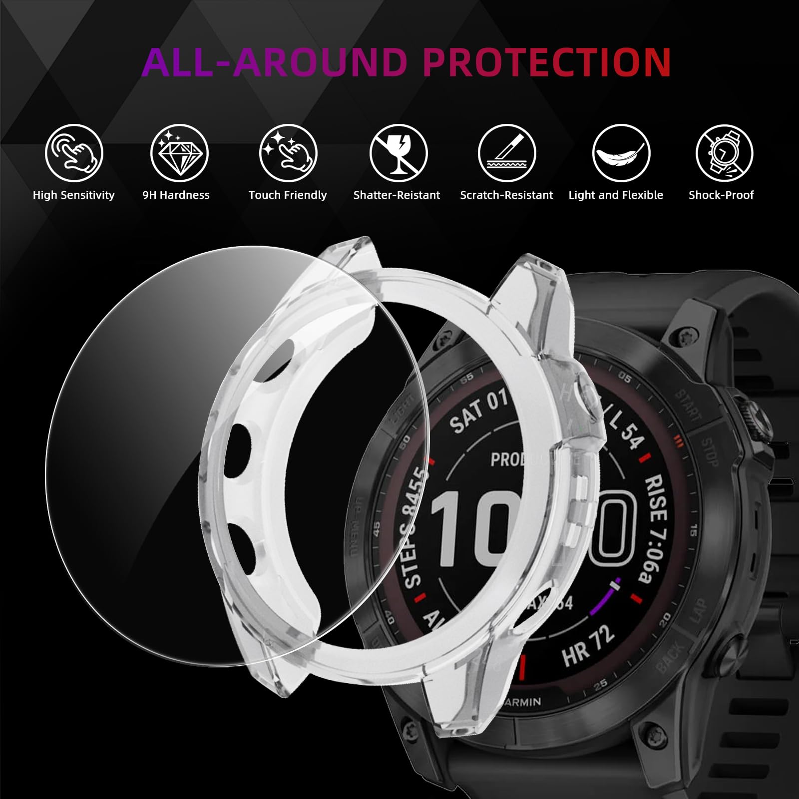 MTHGH Protection Écran Pour Garmin Fenix 8-51mm Sapphire Solar Verre Trempé [4 Pièces]+ Bouchons Anti-poussière 5 Pièces, Protecteur D'écran Dureté 9H Anti-rayures Sans Bulles Ultra Mince