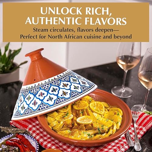 Miniatura 4 de Kamsah Tagine - Olla para cocinar y enriquecer el sabor, olla grande de arcilla de 12 pulgadas, 5.5 cuartos de galón, utensilios de cocina