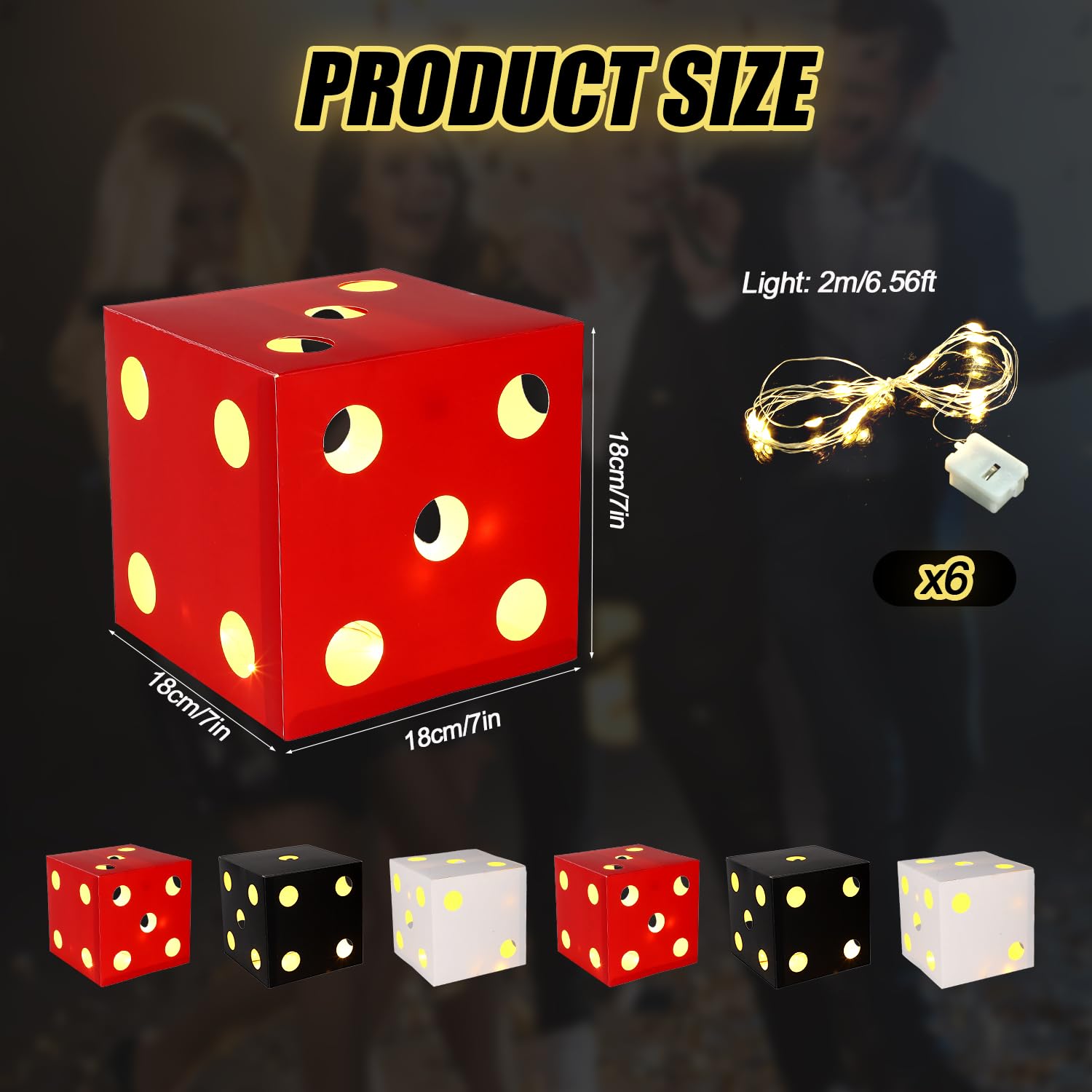 BTFO 6pz Grandi Scatole Regalo Dadi Casino con Luci, 18cm Favori Party Dadi Luminosi per Decorazioni a Tema Casino Serata di Giochi Las Vegas Compleanno Centrotavola (Rosso, Nero, Bianco)