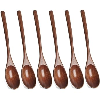 Wooden Spoons Tablespoons Set of 6 Japanese Style Kitchen Utensils Long Handle Nanmu Wooden Soup Spoon Set Cooking Spoon for Food Mixing Stirring Cooking