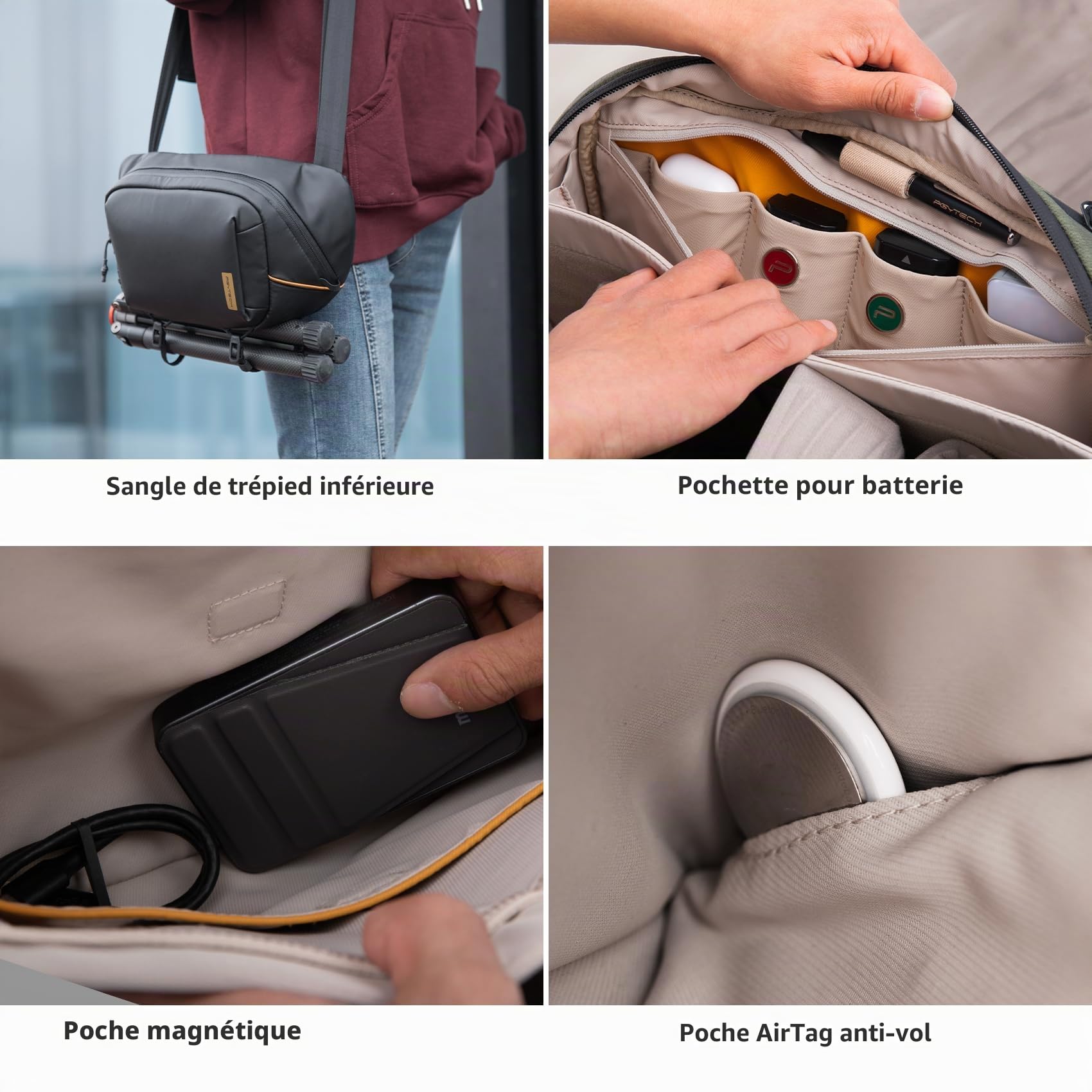 PGYTECH OneGo Solo V2 Sacoche à Bandoulière pour Appareil Photo 4L - Compatible avec Canon, Sony, Insta360 X4, DJI OSMO Pocket 4/3, iPad Mini 8,3'' - Noir