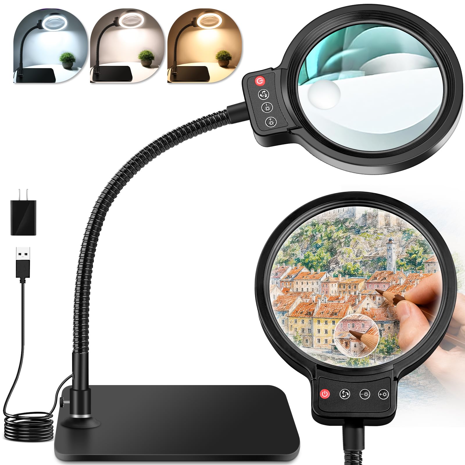 HQGZQL 30X 10X Magnifying Glass with Light