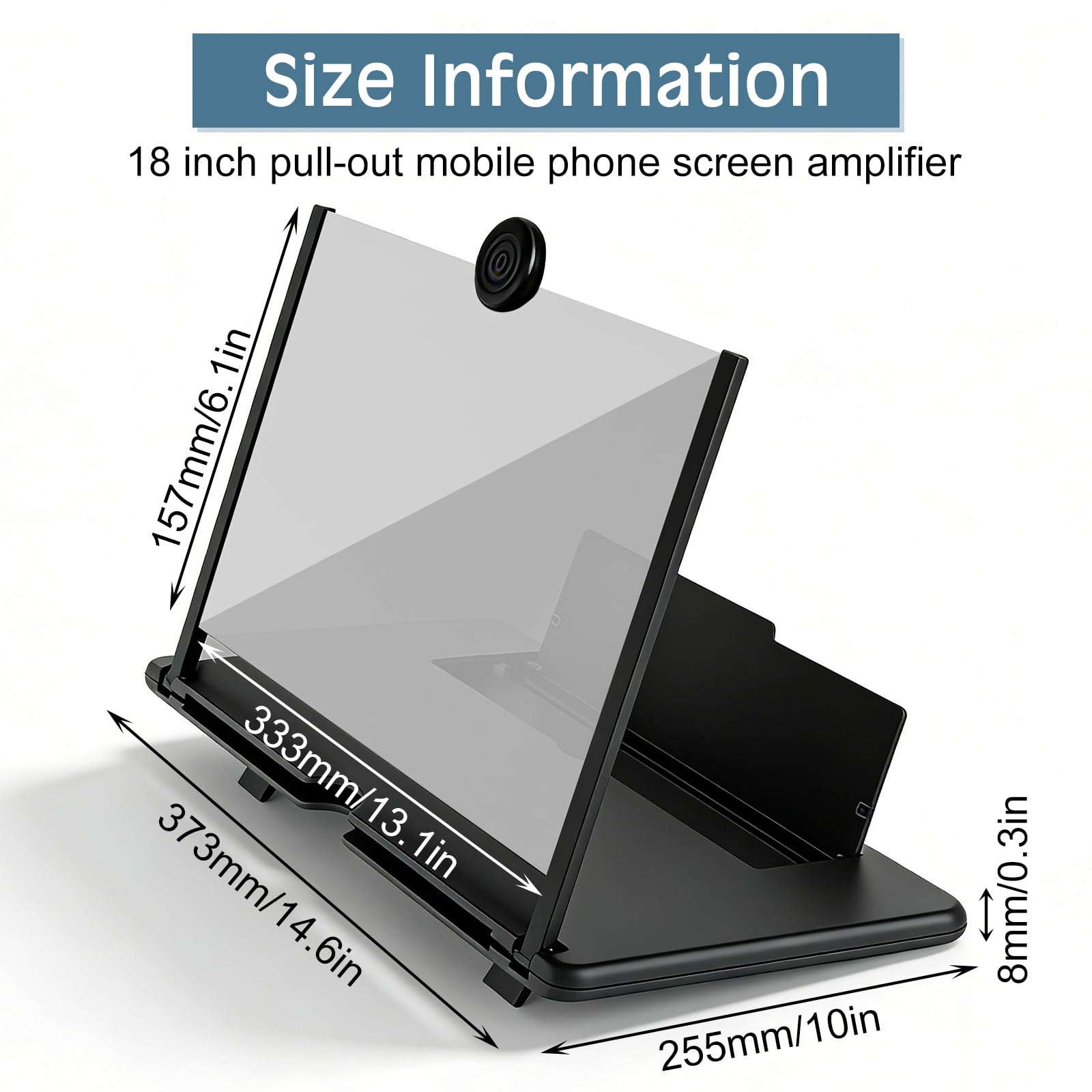 18 Pouces Agrandisseur Ecran Telephone,Loupe D'écran De Téléphone Portable,HD Loupe Telephone Portable pour Regarder des Films Et des Vidéos, Tous Smartphones,3D HD Anti-Bleu(Noir)