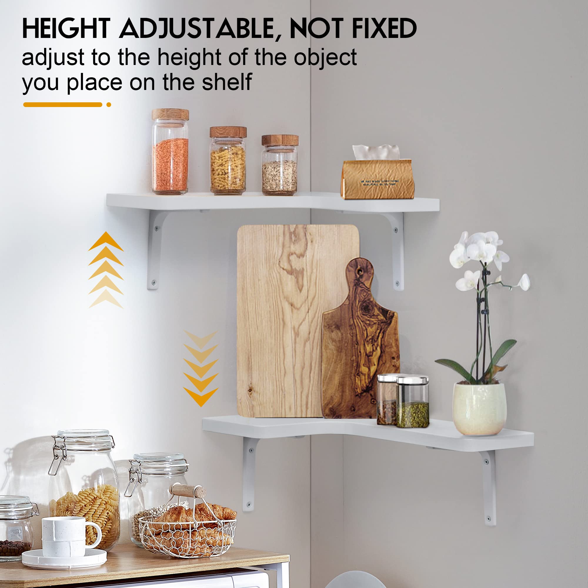 Corner Floating Shelves Set of 4 | Corner Wall Shelves | Wall Mounted Corner Storage Display Shelving for Bathroom, Bedroom, Living Room, Kitchen | 16" W x 11-2/5" D | L-Shaped, Simply White