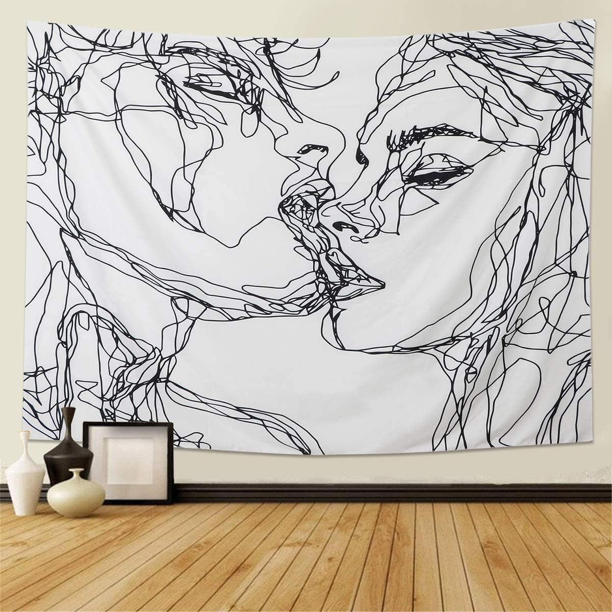 Dremisland Tapestry Wall Hanging- Abstract Sketch Art Kiss Lovers Tapestry Wall Decor for Dorm Decor for Living Room Bedroom Dorm (51" L x 60" W)