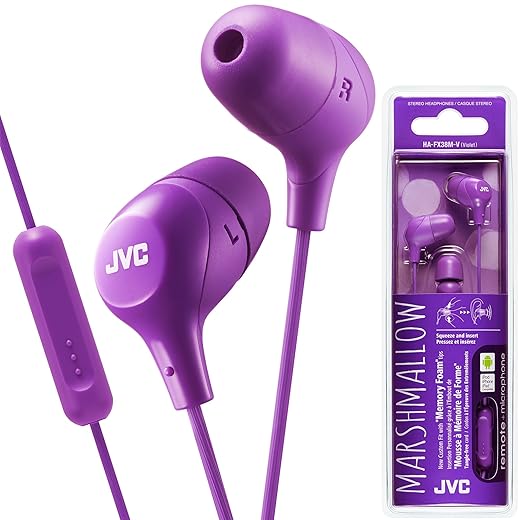 JVC Memory Foam Earbud Marshmallow with Mic Violet HAFX38V