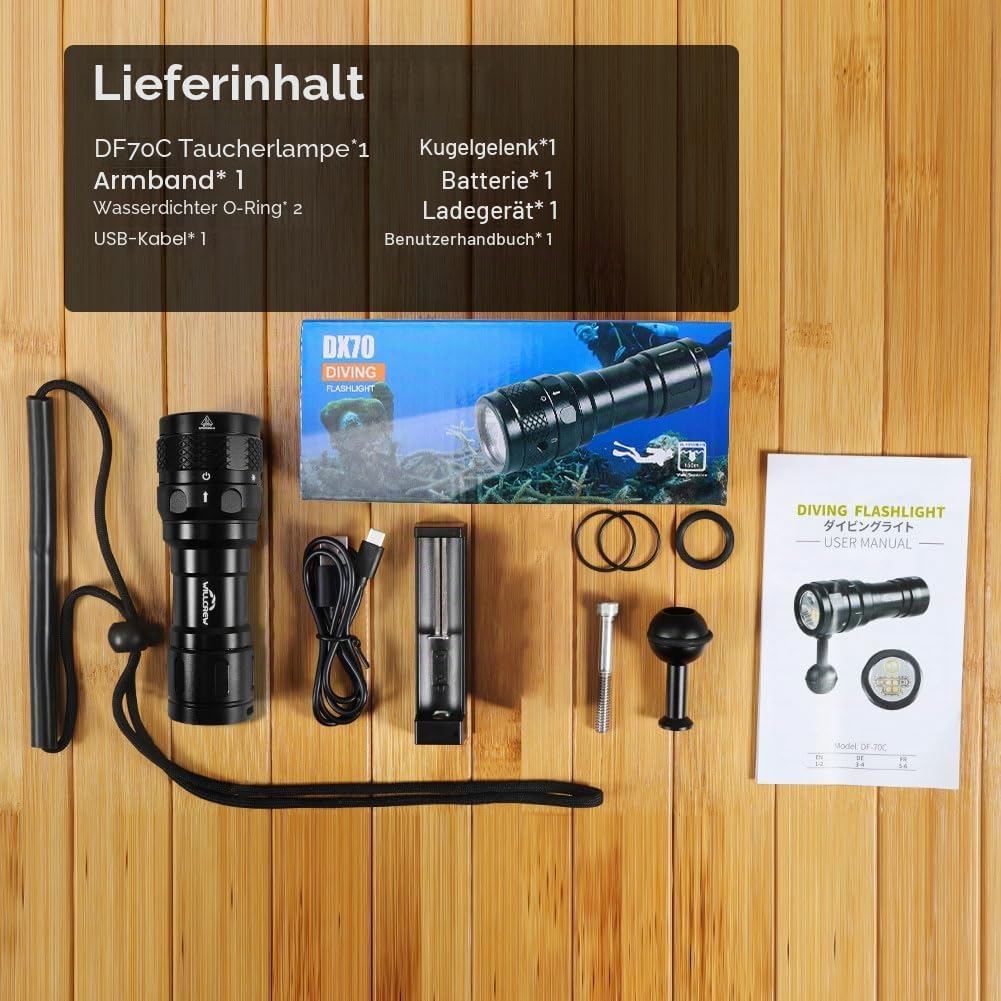 Willcrew DX70 3000 Lumens Tauchlampe, Video Fotografie Tauchen Taschenlampe, IPX8 WasserdichtTauchlampe, Dimmbarem Licht+UV-Rotlich, 100M Scuba Photo Fill Beleuchtung, Wiederaufladbare Akku