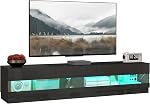 HOMCOM Perte élevée TV Cabinet de stand pour les téléviseurs jusqu'à 75", Centre de divertissement avec LED Lumière, Console de médias avec stockage, noir