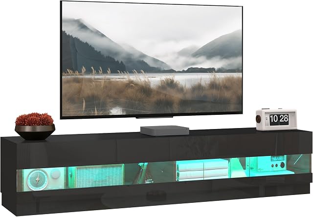 HOMCOM Perte élevée TV Cabinet de stand pour les téléviseurs jusqu'à 75", Centre de divertissement avec LED Lumière, Console de médias avec stockage, noir