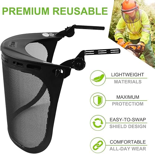 Miniatura 2 de GREEN DEVIL Visera de malla metálica de repuesto con soporte de montaje para motosierracascos duros de bosqueANSI Z87.1