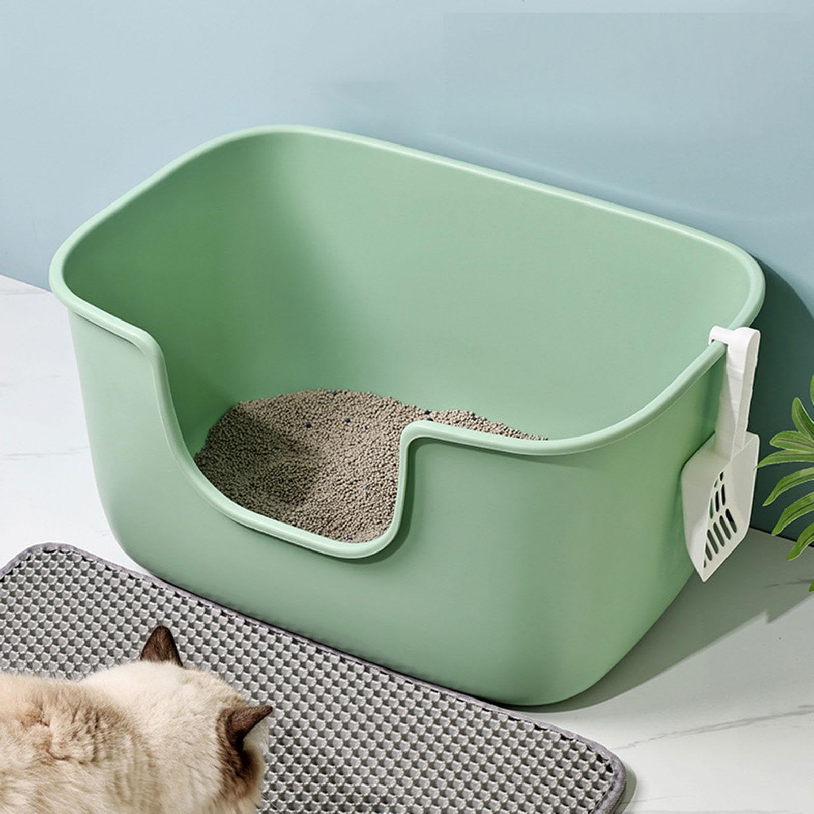 Katzenstreu Schale Großes Offenes Katzenklo mit Hohem Rand Katzenstreu Tablett Sandkasten Plastikbehälter Leicht zu Reinigen für Kleine Tiere Wohnungs, Grün