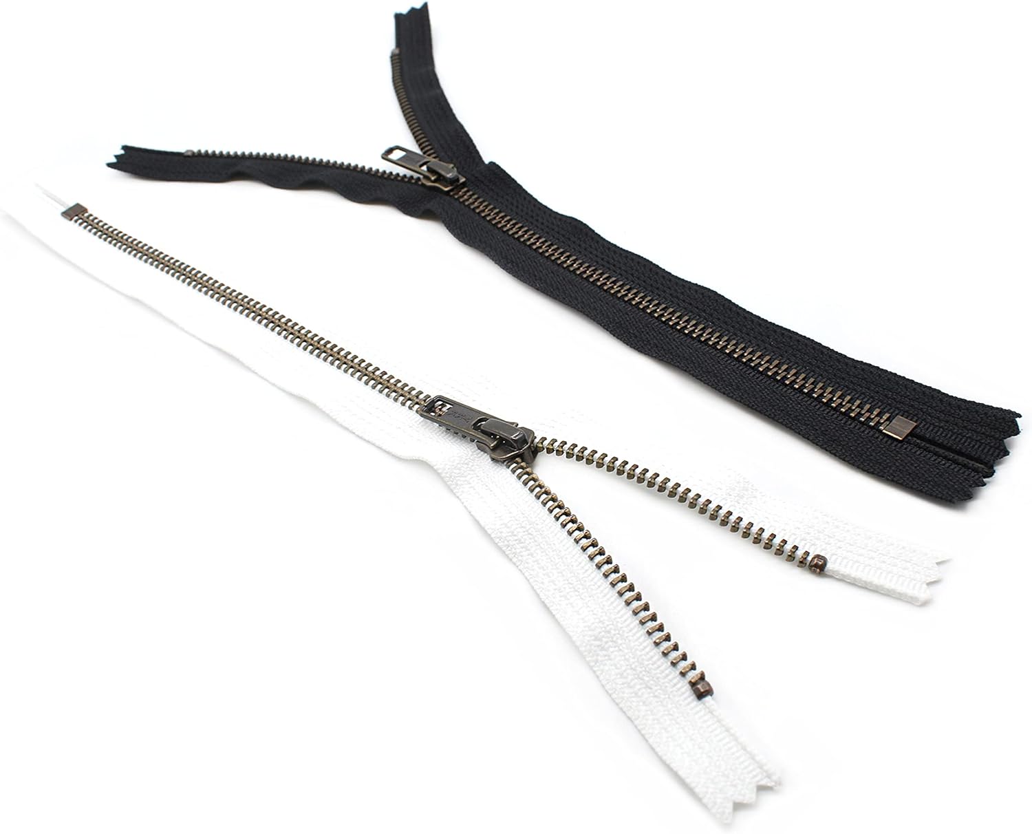 YKK #5 Black and White Metal Closed Bottom Zippers - 20 Zippers Per Pack - Choose Finish (10" Inches, Antique Brass)