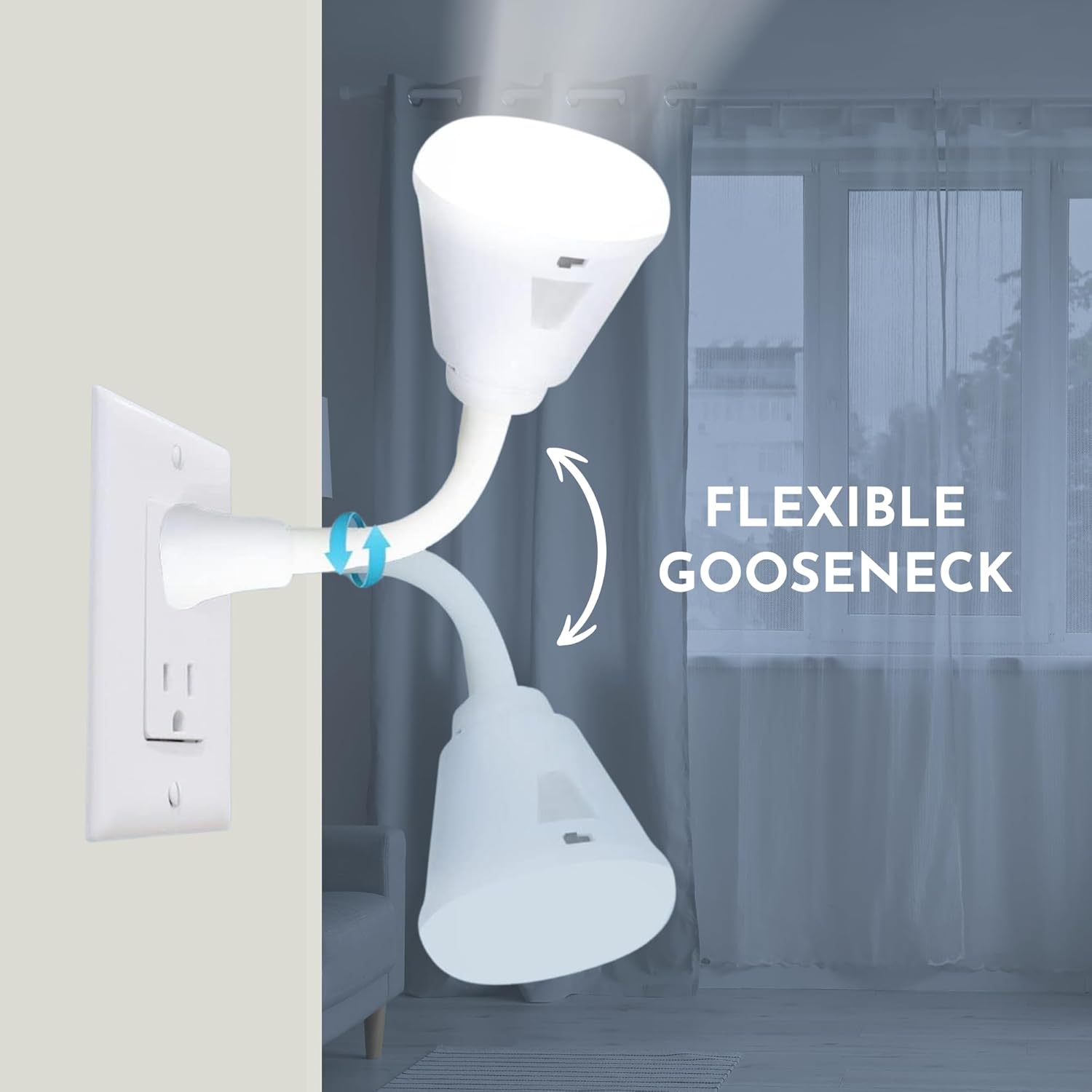 Bright Night Light LED Motion and Light Sensor AC Outlet Plug-in Flexible Neck Rotatable PIR Automatic Lamp Dusk to Dawn (6 Watts)