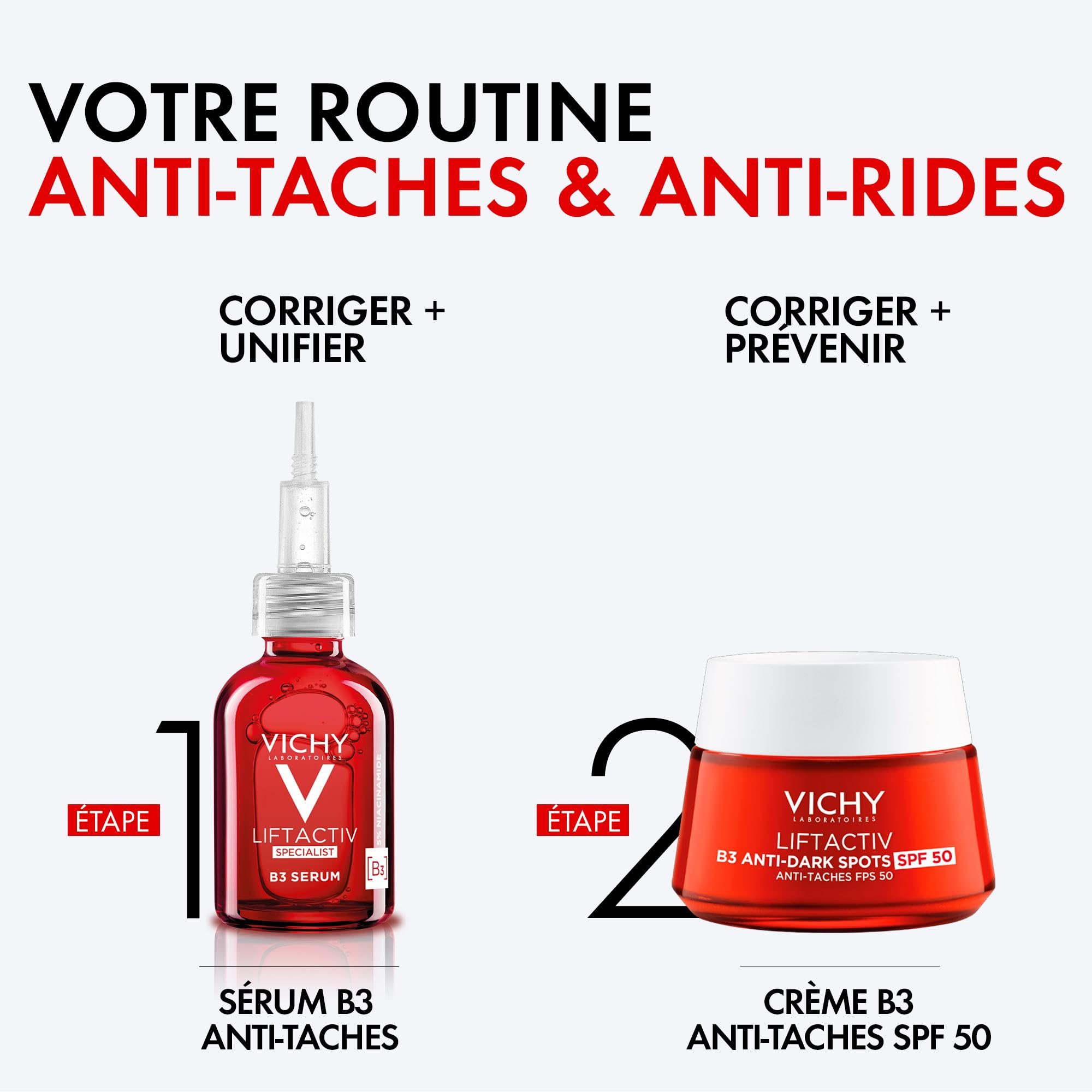 Vichy - Liftactiv Crème De Jour Spf 50 Visage B3 - Crème Anti-Tache Visage - Enrichie en Niacinamide et Melasyl, Filtre SPF 50 - Correction Taches et Rides - Testé dermatologiquement