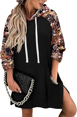 KISSMODA Women Hoodies Dress Long Sweatshirts Dress Raglan Sleeves Oversized Sweatshirts with Pocket 2025 Fall Winter Trendy
