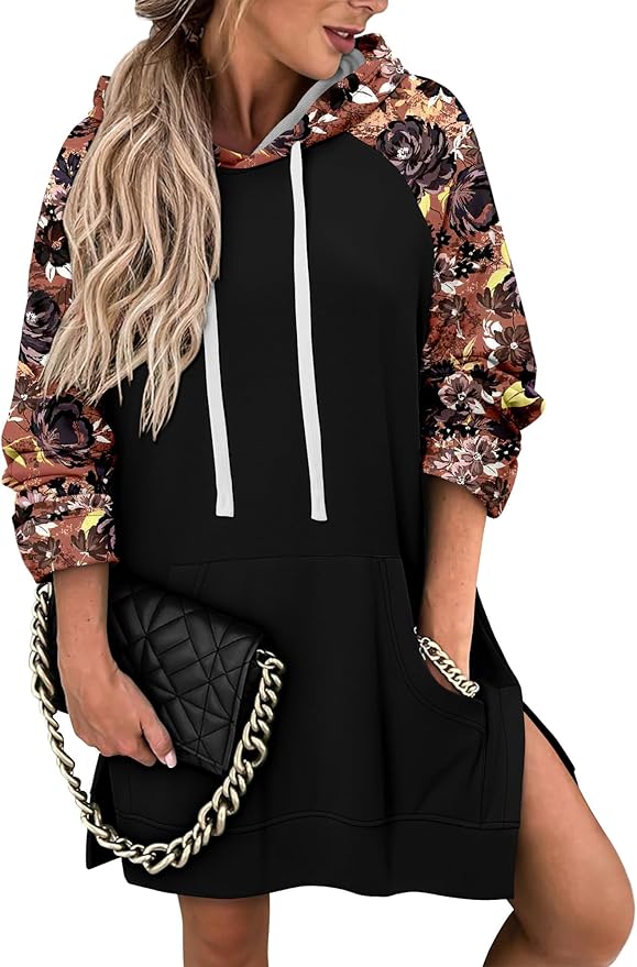 KISSMODA Women Hoodies Dress Long Sweatshirts Dress Raglan Sleeves Oversized Sweatshirts with Pocket 2025 Fall Winter Trendy