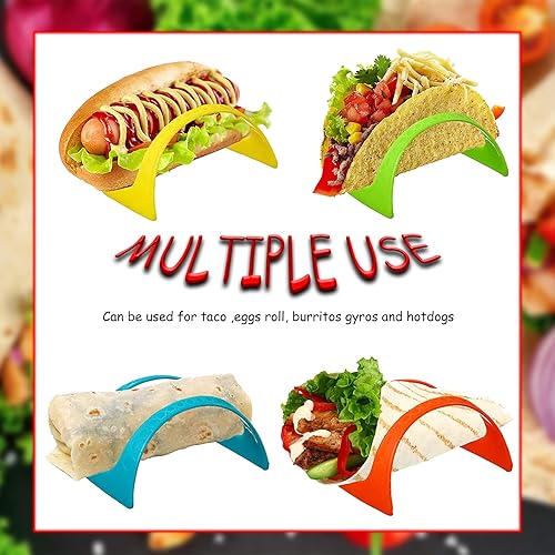 Miniatura 4 de AOUXSEEM Paquete de 32 soportes para tacos con bolsa de almacenamiento, plástico no tóxico, sin BPA, colorido fondo plano, bandeja para tacos,