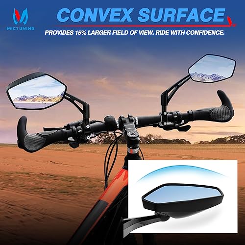 Miniatura 3 de MICTUNING Espejos de bicicleta  Lente azul convexa antirreflejo, espejo ABS resistente a los impactos, rotación de 180 grados ajustable para