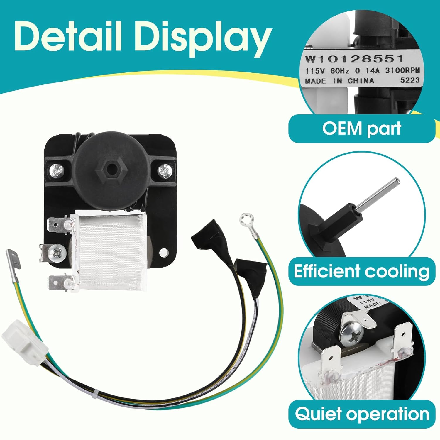 W11024089 Refrigerator Evaporator Fan Motor Compatible with JennAir Kenmore KitchenAid Maytag Whirlpool, Replaces 13062901 W10199049 W10904013 WP13062901 AP6039916 FDQR102M3L ORM-1037K1 etc