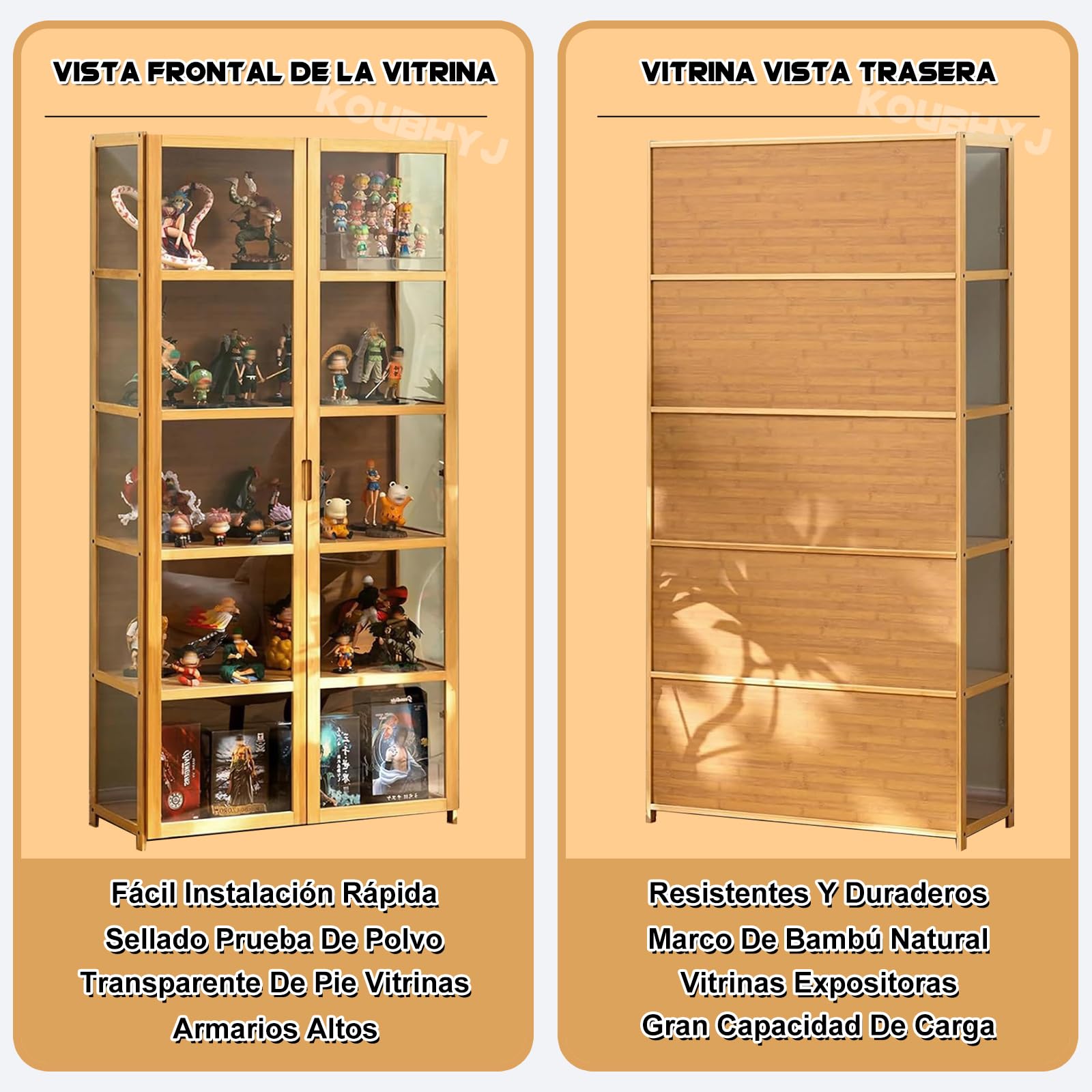 Vitrina Expositora, Multifuncional de Vidrio a Prueba de Polvo, Diseño de Puerta de Gabinete con Solapa, Vitrina Cristal para Dormitorios, Salas de Estar, 42x33x130cm Color de la Madera