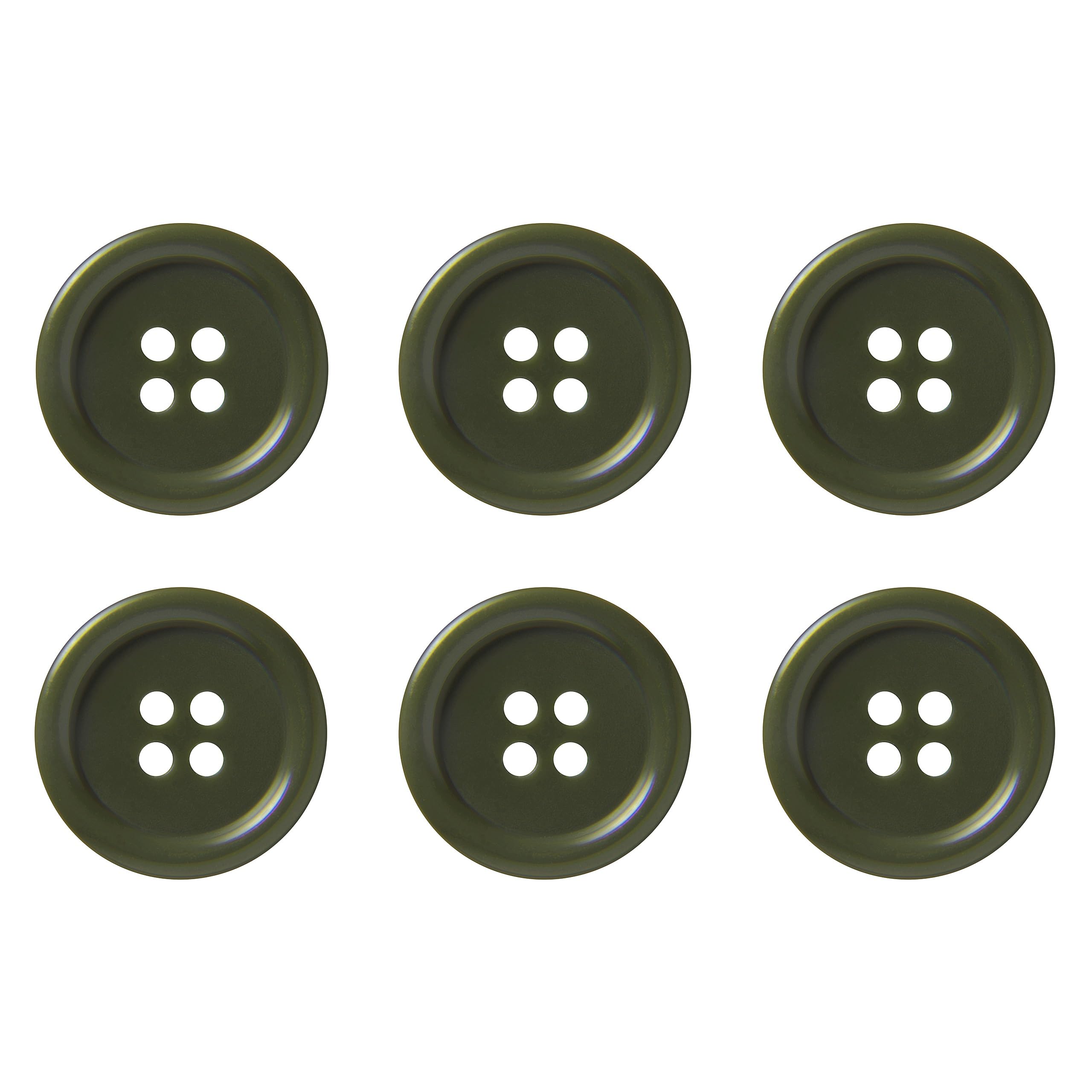 Pack of 6 Olive Green Sew on 20mm Round Buttons Flat 4 Holes 32L 32 Ligne, Pack of 6 20mm Buttons