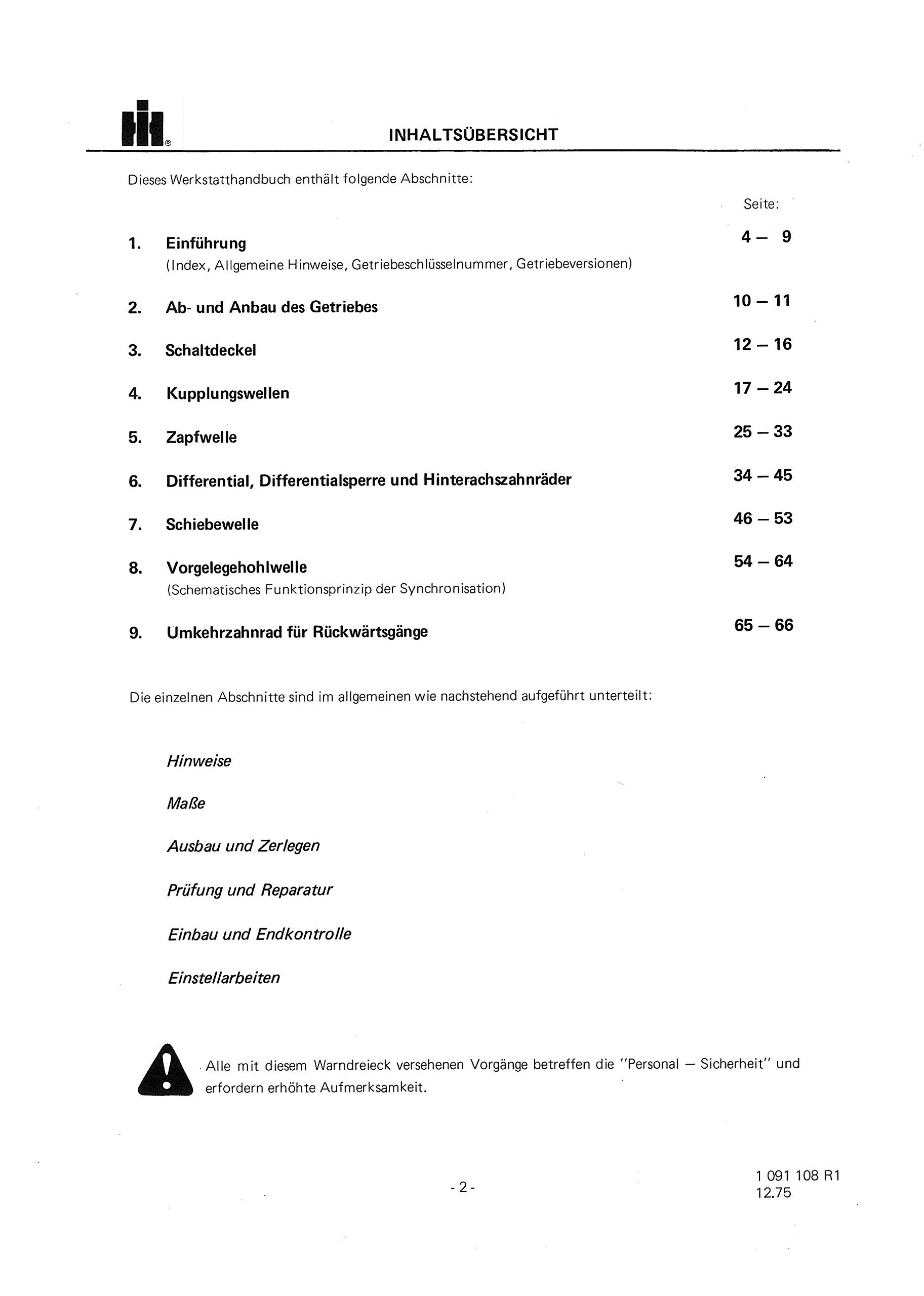 IHC Werkstatthandbuch Getriebe Traktor 433 533 633 und V + E Version (Serie II)