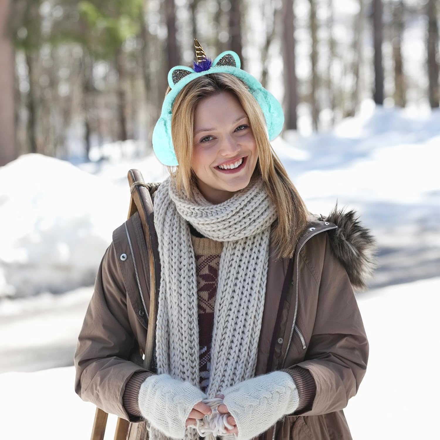 Foldable Unicorn Plush Ear Warmers Winter Earmuffs Comfortable Ear Covers for Women Cold Weather Outdoor Use