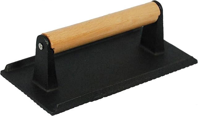 Buckingham 30090 Cast Iron, Steak Weight, Bacon, Grill Press, Wood, Black, 21 cm x 10 cm x 6 cm