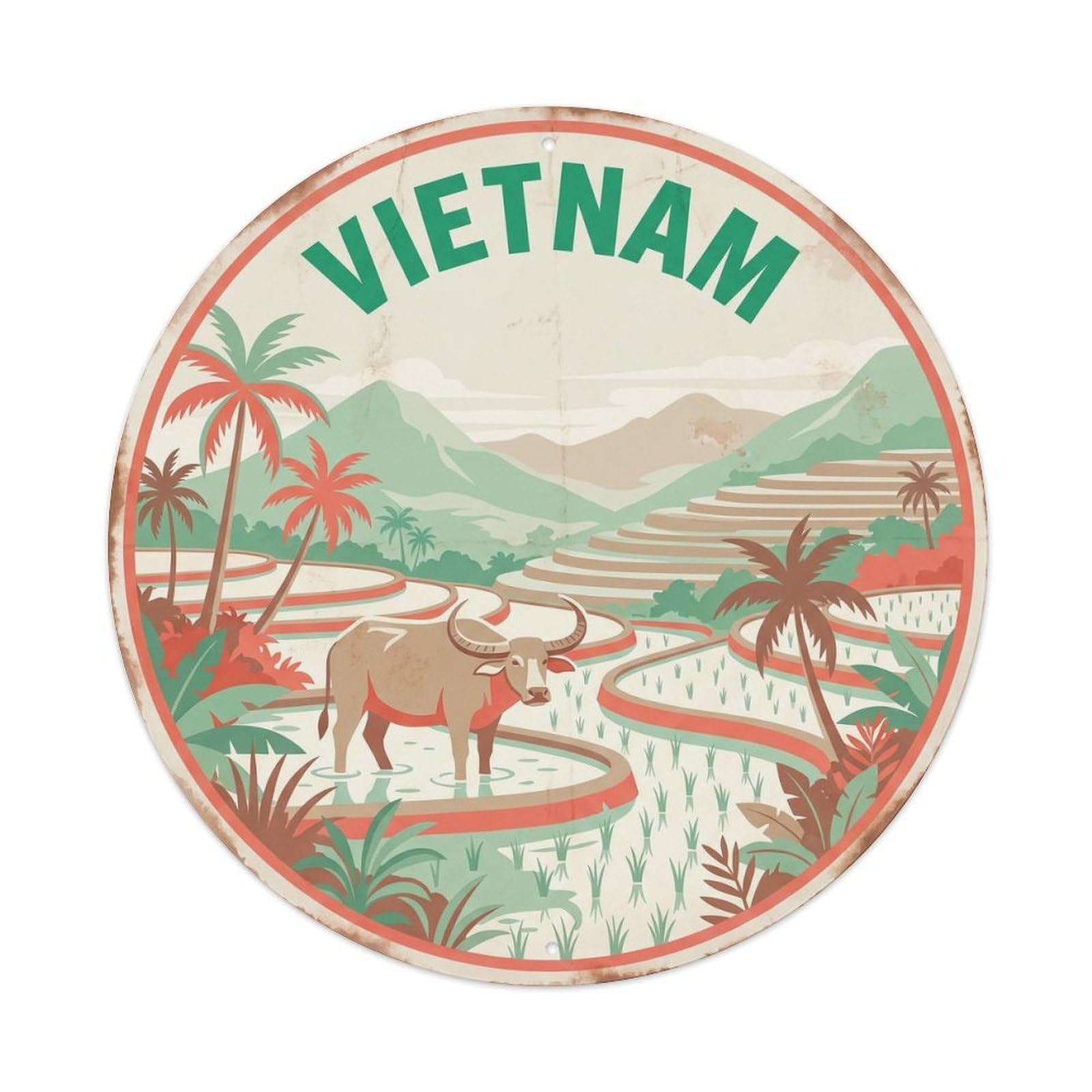 Vietnam Water Buffalo Rice Paddy Metal Tin Sign