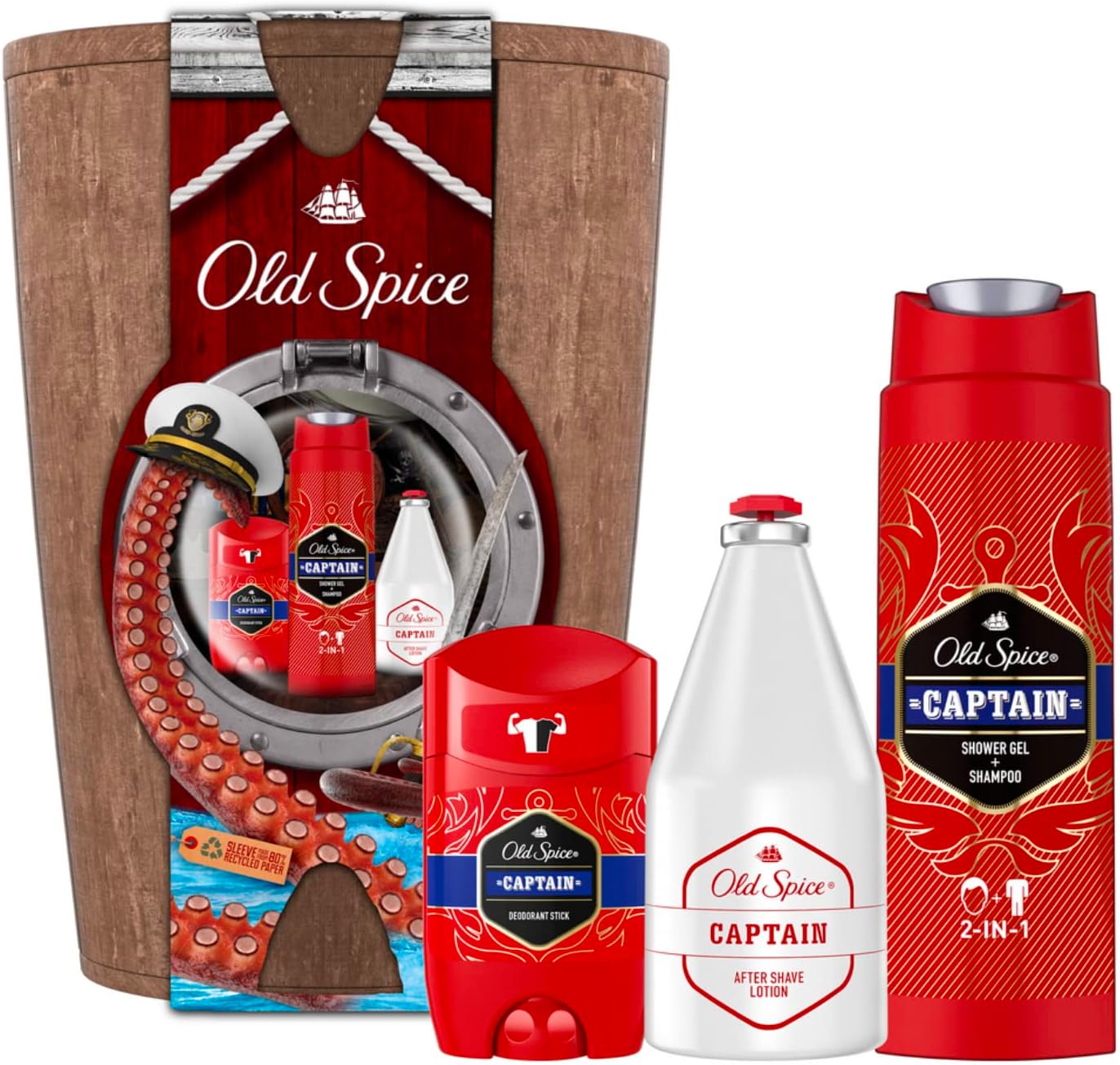 Old Spice Barrel Gift Set for Men with Captain Shower Gel, Deodorant Stick & Original Aftershave Lotion