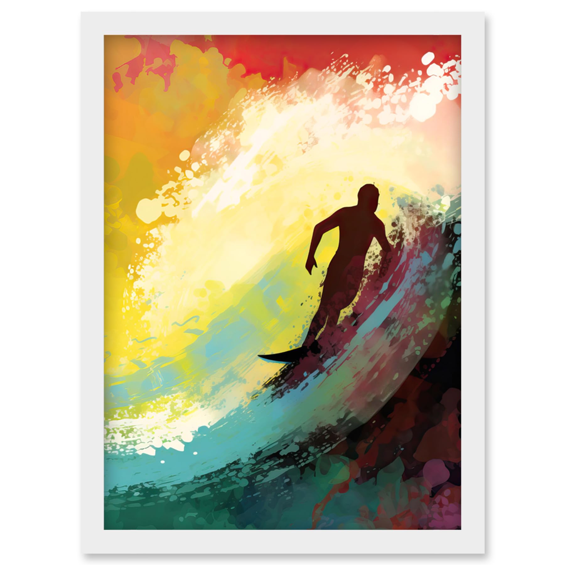 Artery8 The Silhouette of a Surfer Surfing on a Big Wave Artwork Framed Wall Art Print A4