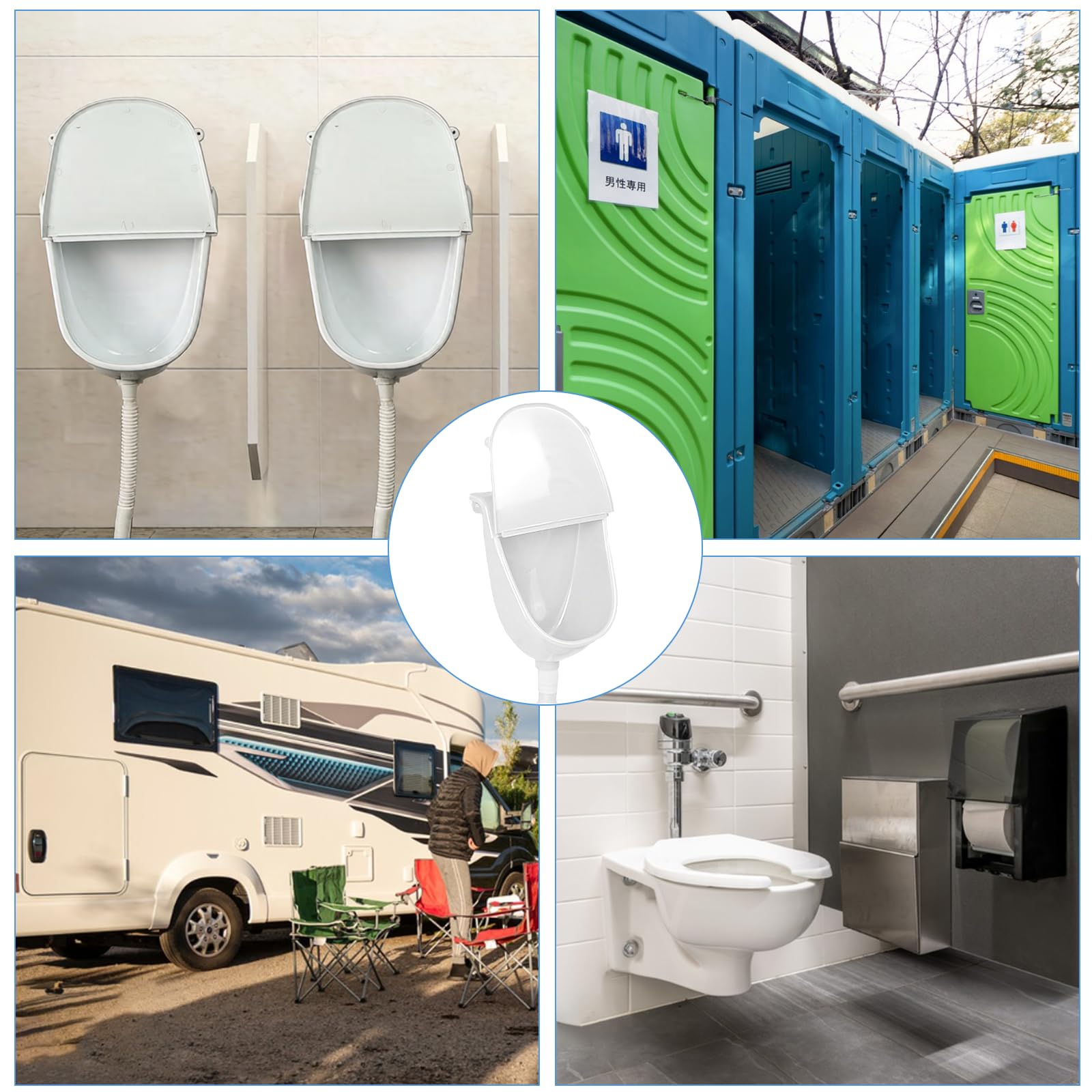 Kunststoff Urinal mit Deckel, Wandpissbecken Ohne Bohren für Herren mit Spritzschutzdeckel,Ablaufschlauch,Spülventil und Spüldüse für Zuhause,Studentenwohnheime,Wohnmobile und den Garten