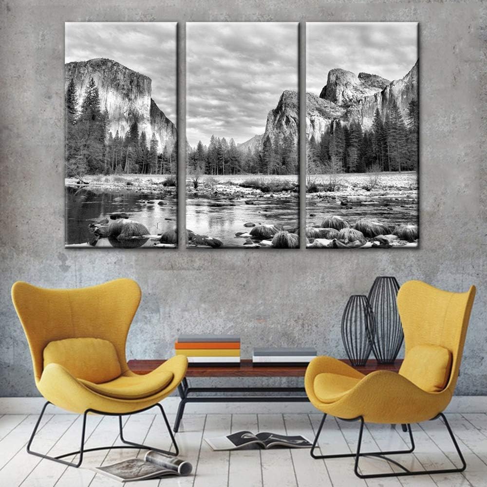 Black and White Bedroom Wall Decor Yosemite Pictures California Paintings on Canvas 3 Panel Art Nature Scenic Artwork Home Decor for Living Room Framed Ready to Hang Posters and Prints(40''x60'')