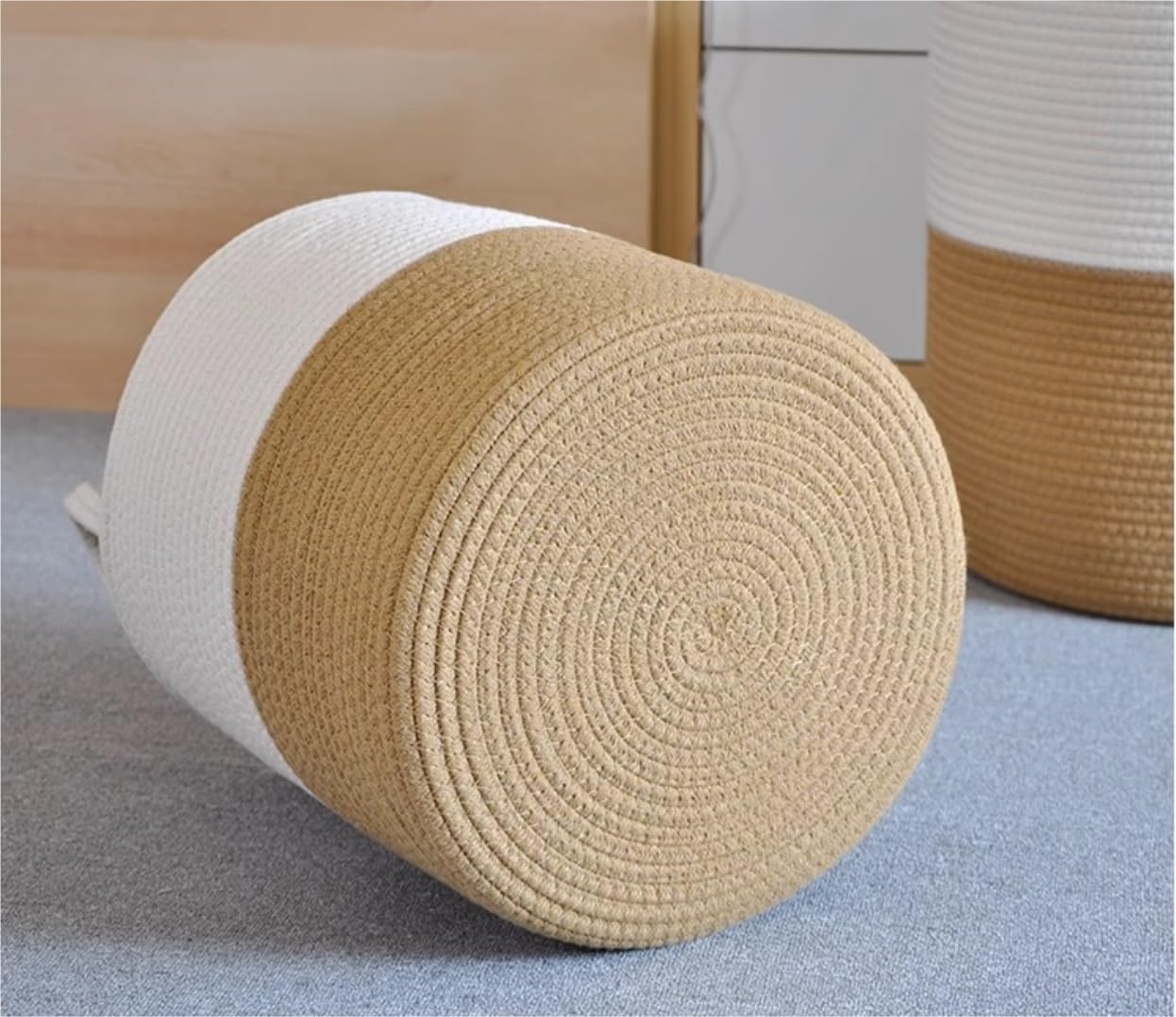 Kosze na Pranie, Kosz Na Pranie Ze Sznurka Bawełnianego Z Uchwytami Ubrania Tkany Do Sypialni W Akademiku Wytrzymały(B,35 * 40cm)