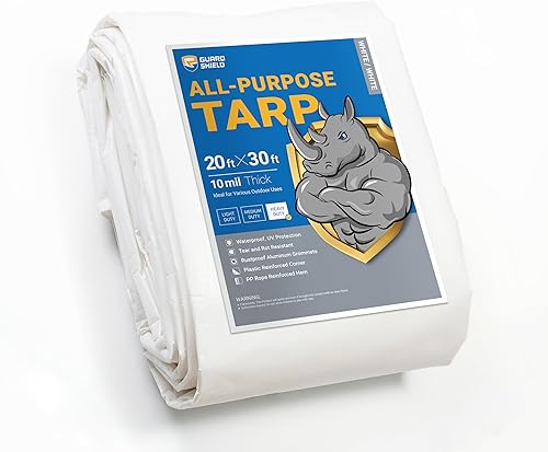 Miniatura 189 de GUARD SHIELD Lona resistente de 20 x 20 pies, cubierta de lona de polietileno negra y plateada impermeable, gruesa, multiusos, de 25/64 pulgadas