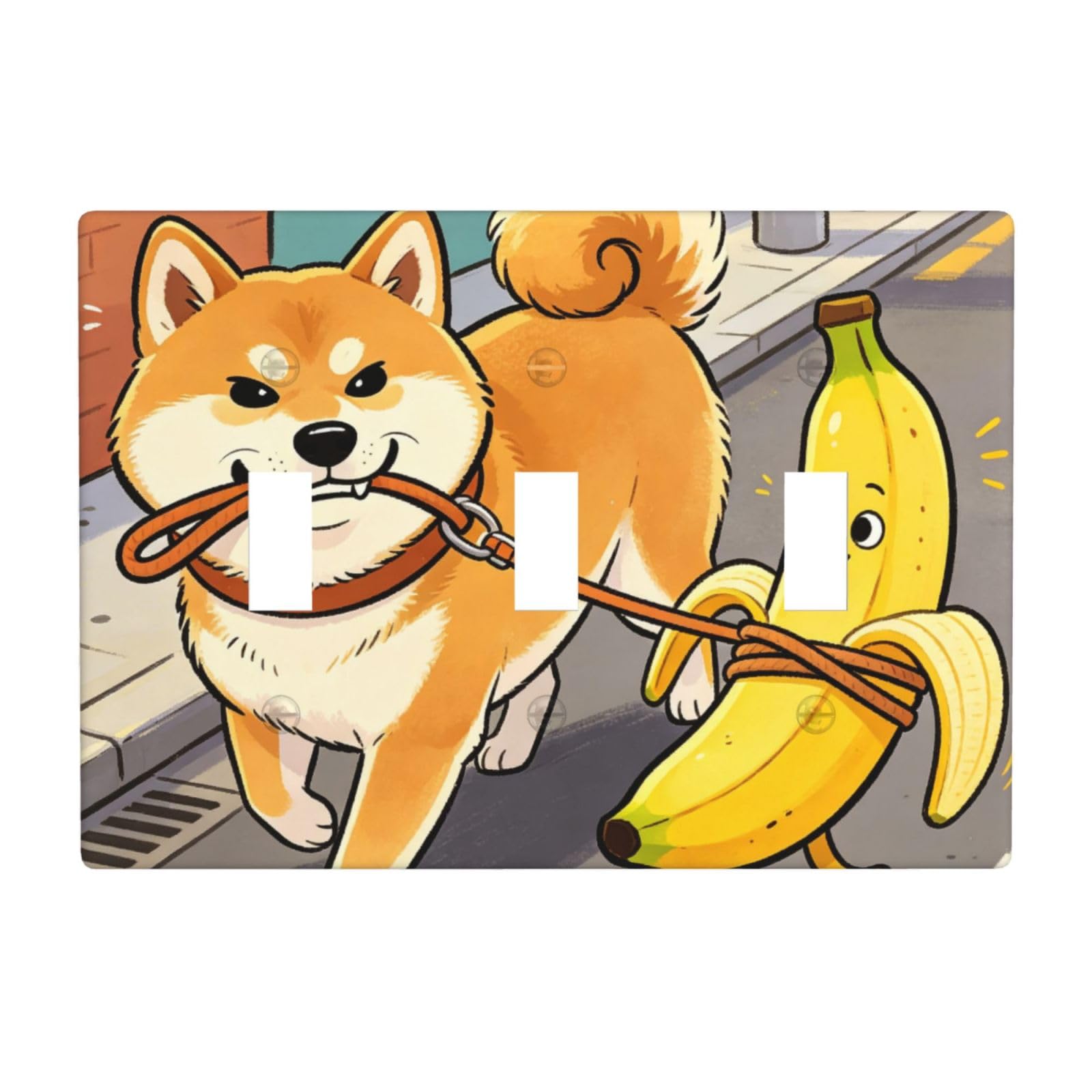 Dogs Walking Bananas 3 Gang Switch Plate Cover-Unbreakable Polycarbonate Wall Plate, Heat Resistant Toggle Switch Decor for Home