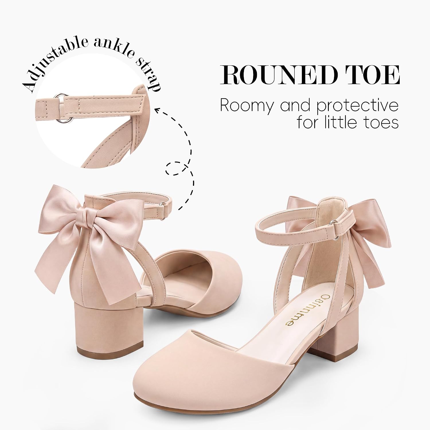 Girls Dress Shoes Bow Low Chunky Heel Kids Closed Toe Sandals image 4