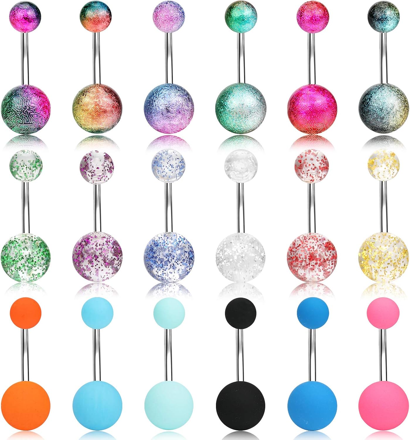 ONESING 18 Pcs 14G Belly Button Rings Belly Rings for Women Belly Piercing Jewelry Belly Barbells Navel Rings Body Piercing Jewelry Stainless Steel Silver Belly Button Piercing Body Bar