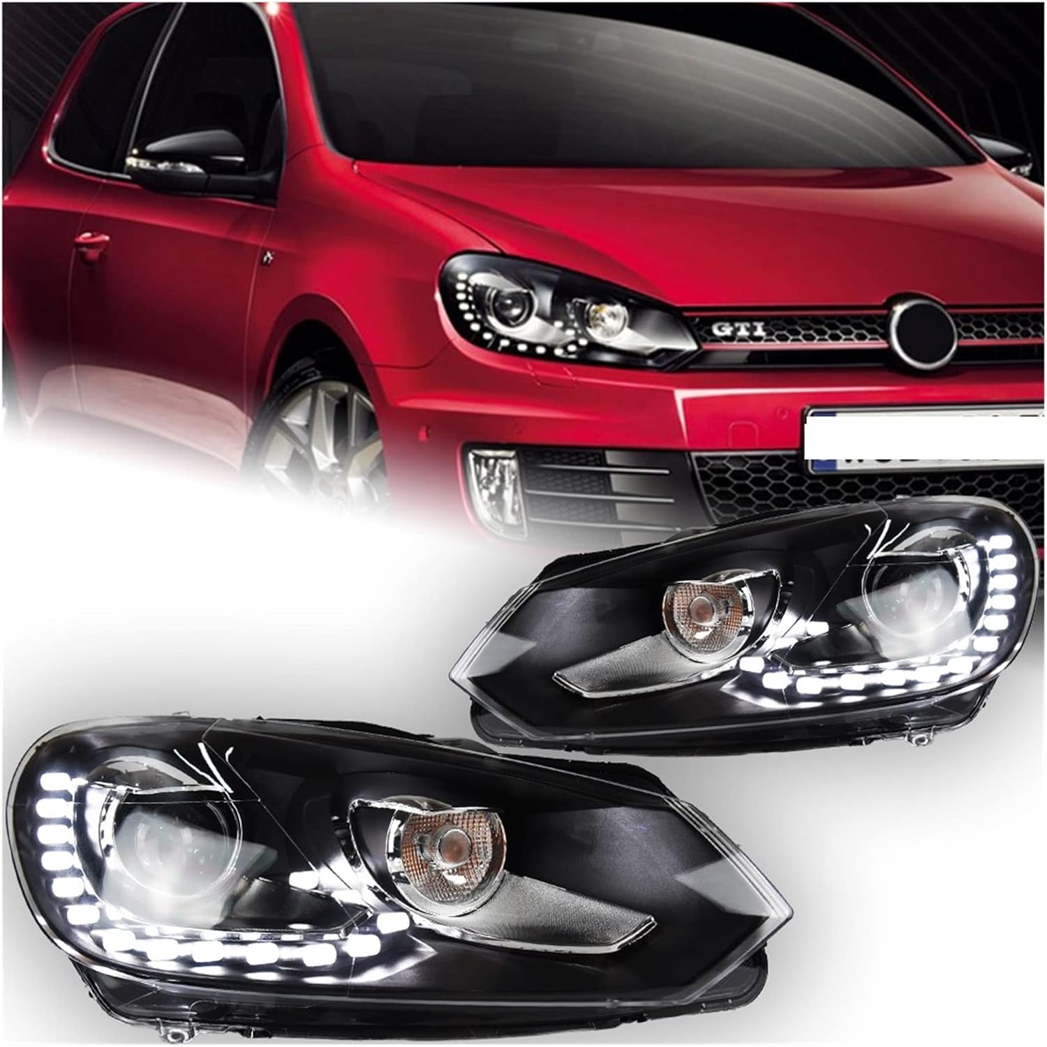 Car Styling Compatible With VW Golf 6 LED Headlight 2009-2012 R20 Design Golf LED DRL Hid Head Lamp Angel Eye Bi Xenon Beam Accessories(Headlight No Bulb)