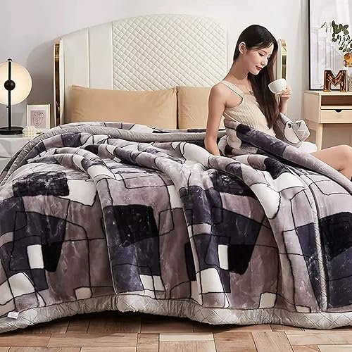 Miniatura 1 de QQXX Manta de felpa de vellón pesado manta de visón coreano suave y cálida manta de cama Raschel reversible de 2 capas para invierno 79 x 91